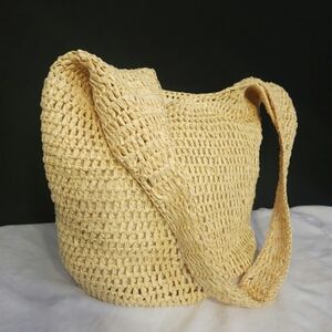 SADDLE RIVER Beige Crochet Woven Hobo Lined Tote Bag